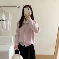 批发多巴胺韩系氛围感翻领开衫女2026纽扣<b class='q'>毛衣</b>外套温柔百搭上衣针织衫