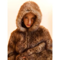 批发棕巧色慵懒休闲通勤<b class='q'>街头</b>连帽保暖环保皮草短外套女