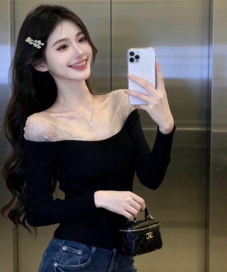 있음 보호 빛 럭셔리 디자인 센스 무거운 작업 핫픽스 품격 맨위 여성 빅 브이 넥 이슬 쇄골 동정 여성 기본 셔츠
