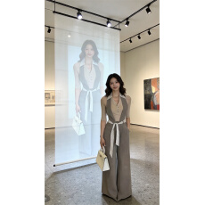 批发高知感御姐老钱风针织上衣+<b class='q'>连体</b><b class='q'>裤</b>+腰带套装女