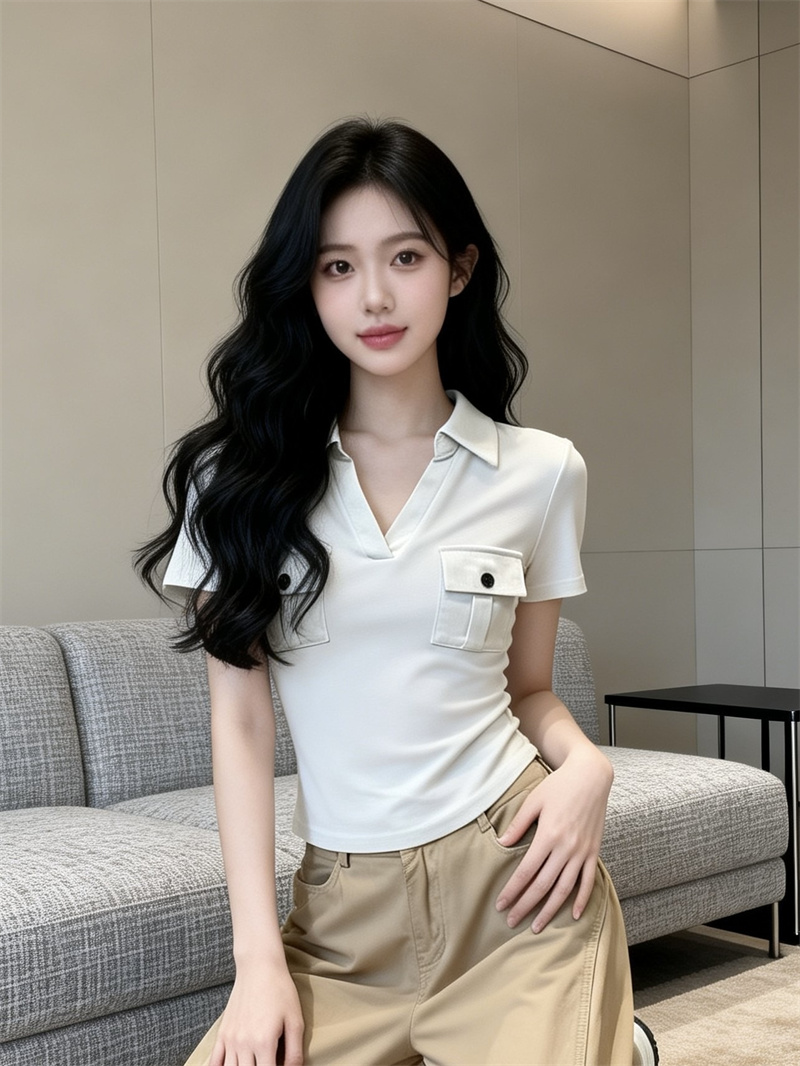 있음 보호 여름 켜기 새로운 로얄 자매 반 개방 폴로 칼라 반팔 티셔츠 여성 몸매 가꾸기 슬림해 보이는 그레이트 봐. 의류 작은 셔츠