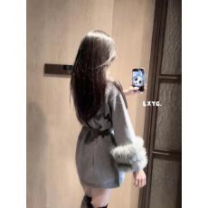 批发LXYG2025春秋轻奢高品质真狐狸毛皮草针织连衣裙女洋气毛衣打底裙