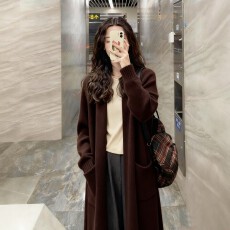批发高级感美拉德咖色<b class='q'>长款</b>毛衣大衣外套女秋冬季2026新款宽松<b class='q'>针织</b><b class='q'>开衫</b>