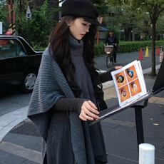 批发ICELOLLY绵羊毛高领针织衫毛衣斗篷外套厚款女<b class='q'>秋</b>冬穿搭千金感上衣
