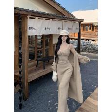批发韩系气质毛衣针织套装裙女秋冬吊带<b class='q'>长款</b>外套长裙高级感慵懒三件套