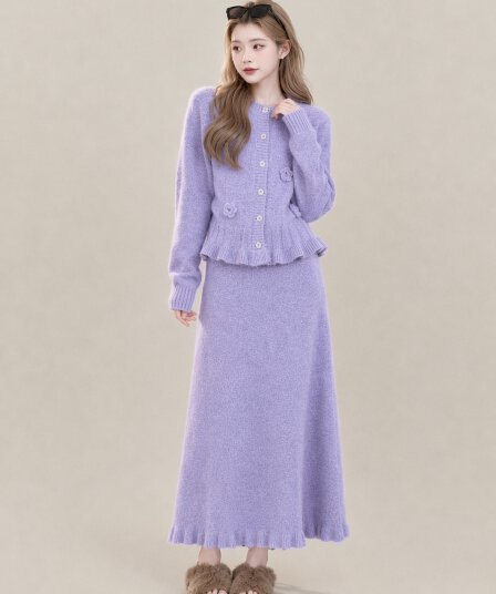 실사 2026 새로운 고급 센스 착용 가져 가라. 패션 달콤함 니트 오픈 가디건 반신 스커트 투피스 슈트 여성