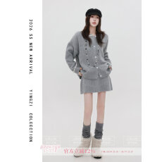 批发颖子定制私有浪漫小香风套装女<b class='q'>春</b>秋新款毛衣开衫短裙两件套裙