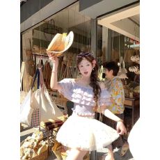 批发Acaine3/09 20:00 95折款风信紫木槿 温柔流苏荷叶边上衣半裙