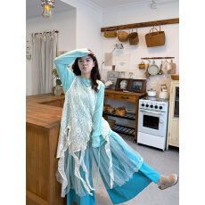 批发实拍  设计感蕾丝罩衫+长袖T+<b class='q'>长裤</b>+网纱半裙