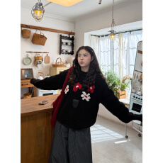 实拍实价  复古宽松花朵毛衣+格子裤