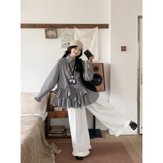 批发实拍实价  <b class='q'>条纹</b>长袖<b class='q'>衬衫</b>+花边长裤