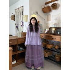 批发实拍实价  <b class='q'>紫色</b>长袖T+紫罩衫裙+长裤