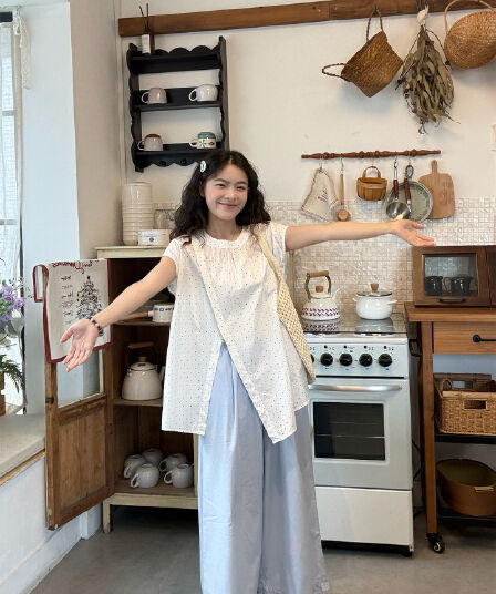 실사 레트로 루즈핏 트임 셔츠 바지