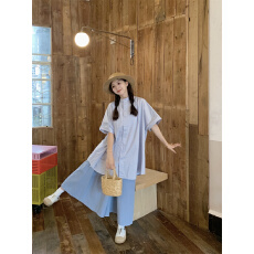 实拍 宽松短袖衬衫+八分裤