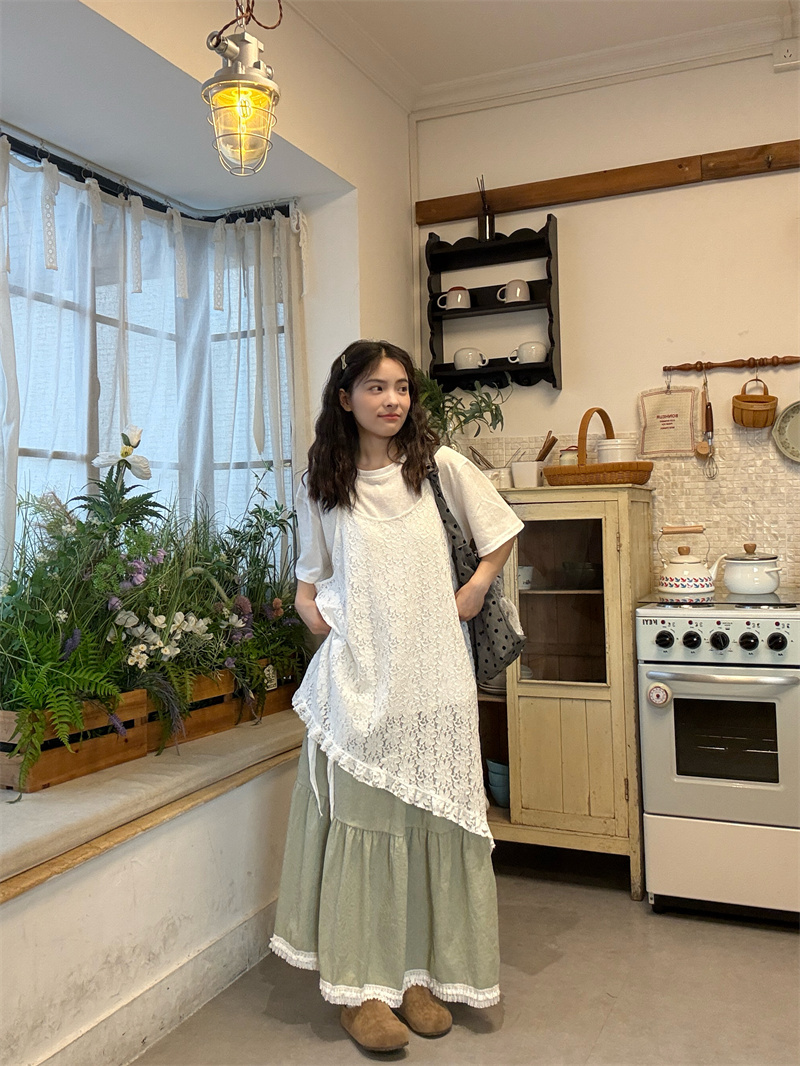실사 레이스 슬립 드레스 반팔 t+ 레이스 반 스커트