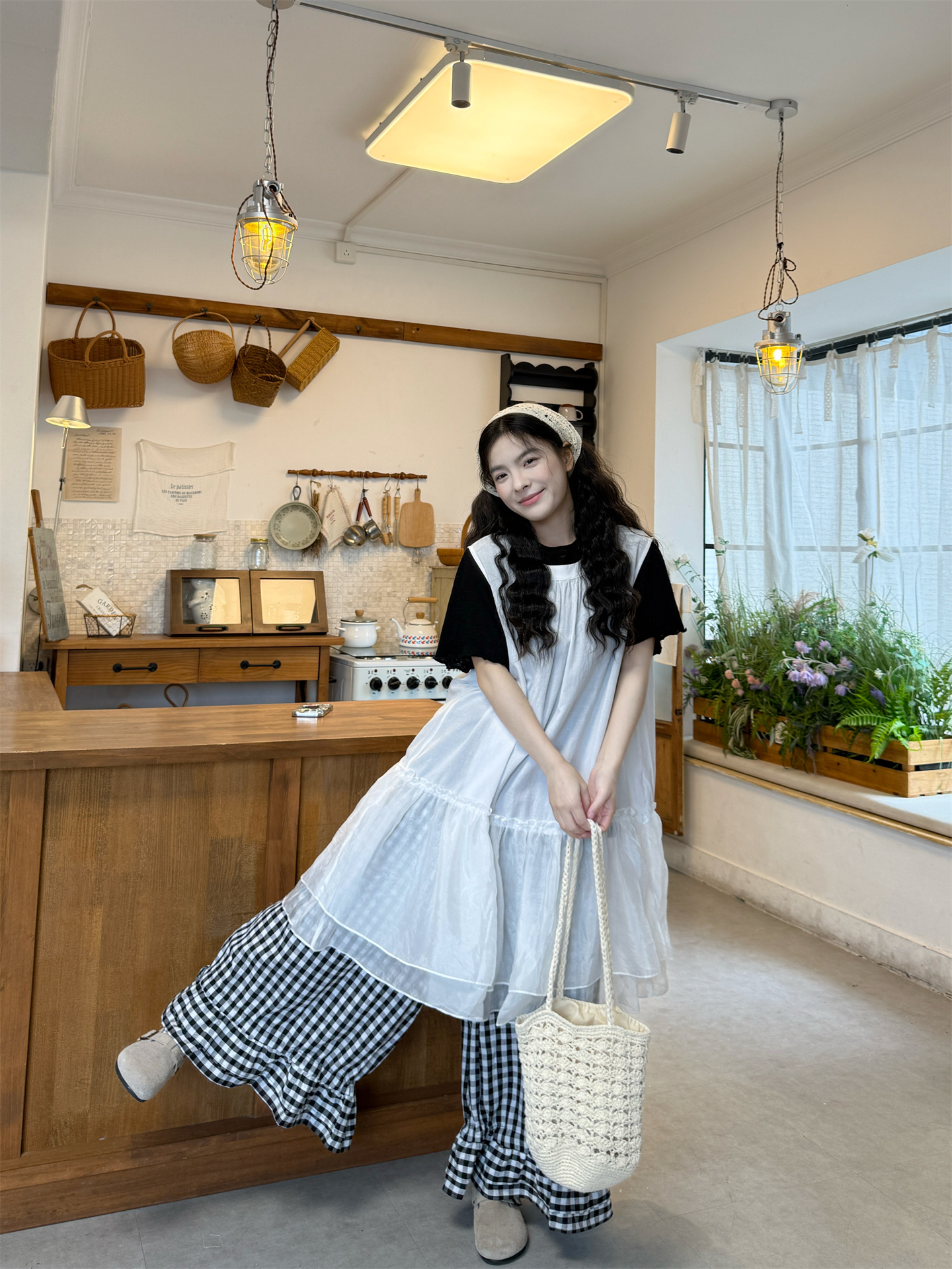 실사 루즈핏 조끼 스커트 반팔 t+ 체크무늬 바지