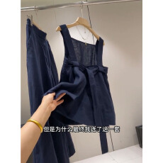 批发藏青色亚麻吊带背心女夏季外穿蝴蝶结系带露背无袖棉麻老钱风上衣