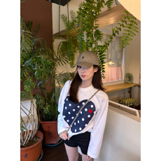 批发美式潮牌长袖t恤女秋季慵懒风波点大爱心打底衫情侣百搭纯棉上衣