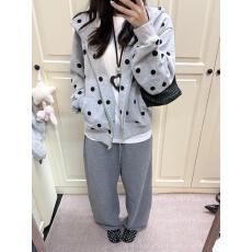 批发美式慵懒chic灰色波点连帽开衫<b class='q'>卫衣</b>女春秋宽松<b class='q'>短款</b>小个子拉链外套