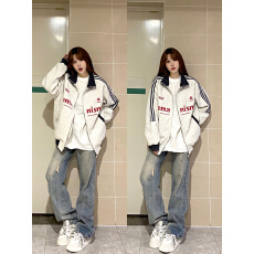 条纹开衫外套女2025新款秋冬美式复古宽松设计感小众卫衣棒球服潮