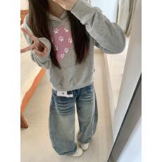 批发狗爪爱心印花连帽<b class='q'>套头卫衣</b>女韩版灰色宽松百搭短款上衣
