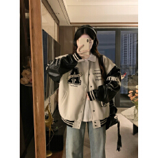 批发美式高街<b class='q'>棒球</b>服<b class='q'>外套</b>女秋季新款翻领刺绣情侣立领夹克复古宽松