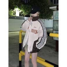 批发美式复古运动风撞色拼接棉服女秋冬季宽保暖松加厚面包服外套男女