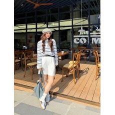 批发polo领条纹<b class='q'>长袖</b><b class='q'>t</b><b class='q'>恤</b>女秋季宽松休闲小众设计感学院风正肩上衣韩系