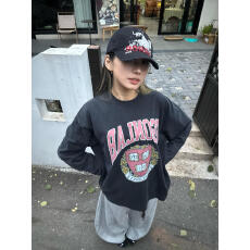 批发复古小众美式字母印花水洗黑长袖<b class='q'>T</b><b class='q'>恤</b>女宽松纯棉圆领上衣