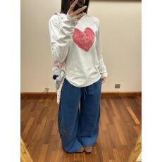 批发美式复古潮牌爱心印花长袖<b class='q'>T</b><b class='q'>恤</b>女2026春秋款宽松百搭休闲小众上衣