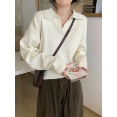 批发知性风<b class='q'>休闲</b>显瘦宽松翻领长袖针织毛衣女秋冬季百搭减龄打底上衣