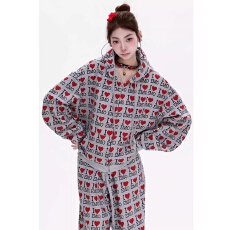 批发美式复古爱心字母满印连帽卫衣套装女慵懒风休闲卫<b class='q'>裤</b>两件套潮