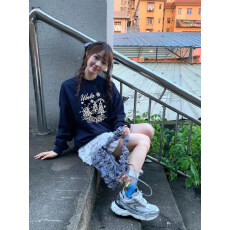 批发纯棉美式复古圆领加绒<b class='q'>卫衣</b>女秋冬2025新款设计感宽松慵懒长袖上衣