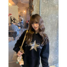 批发美式复古豹纹星星印花<b class='q'>卫衣</b>女秋冬新款宽松套头慵懒风连帽<b class='q'>潮牌</b>外套