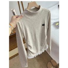 批发独特漂亮半高领上衣女2025新款爆款秋冬季厚内搭加绒打底衫可外穿