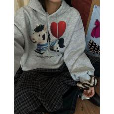 批发小众韩系减龄<b class='q'>可爱</b>小马卡通印花休闲慵懒宽松纯棉连帽卫衣