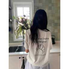 批发ins风<b class='q'>可爱</b>牛角包印花短袖T恤夏韩版宽松百搭休闲上衣女