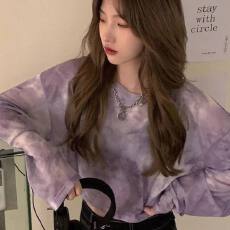 批发美式潮牌扎染薄款长袖T恤女<b class='q'>夏季</b>宽松设计感辣妹短款防晒上衣罩衫