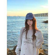 批发美式复古字母长袖t恤女早春宽松个性图案<b class='q'>休闲</b>学院风松弛感上衣潮