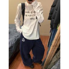 批发国潮牌字母印花白色纯棉长袖t恤女春秋宽松原宿风设计感百搭上衣