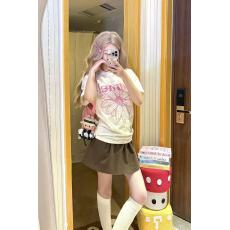 批发韩系甜美短袖<b class='q'>t</b><b class='q'>恤</b>女美式夏季新款小雏菊<b class='q'>花朵</b>字母印花宽松圆领上衣