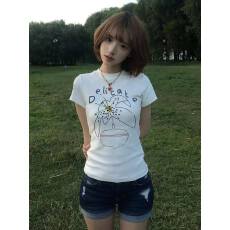 批发美式<b class='q'>花朵</b>印花正肩短袖<b class='q'>t</b><b class='q'>恤</b>女夏季休闲显瘦白色修身上衣