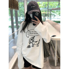 韩系卡通小狗印花长袖T恤2026春季新款慵懒风宽松减龄上衣