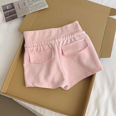 批发美式复古抽绳高腰运动短裤女夏季新款休闲百搭显瘦辣妹包臀热裤子