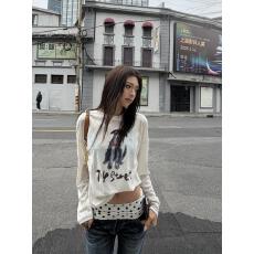 批发美式复古长袖t恤女早春穿搭小狗印花防晒罩衫宽松显瘦<b class='q'>打底衫</b>上衣