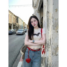 批发白色腊肠狗<b class='q'>圆领</b>短袖<b class='q'>t</b><b class='q'>恤</b>女夏夏季修身短款显瘦小个子上衣潮