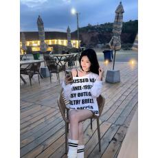 批发原创斜肩满创意水印字母<b class='q'>印花</b>长袖宽松个性<b class='q'>T</b><b class='q'>恤</b>上衣