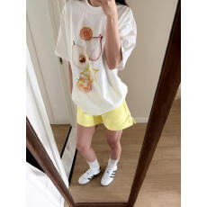 批发2026<b class='q'>新款</b>白色水果印花正肩t恤<b class='q'>女</b>夏季短袖宽松休闲半袖学院风上衣