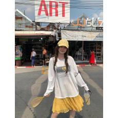 批发小众童趣狗狗卡通印花慵懒休闲宽松纯棉舒适<b class='q'>长袖</b><b class='q'>T</b><b class='q'>恤</b>上衣女