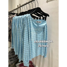 批发韩国东大门早秋新款韩版百搭斜肩露肩条纹长袖T恤女宽松字母<b class='q'>上衣</b>